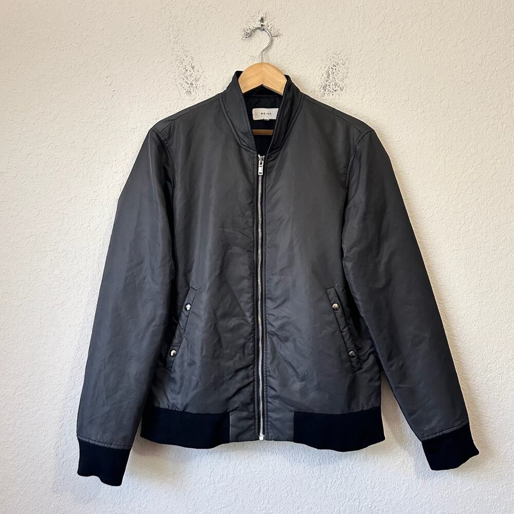 REISS Bomber Jacket Charcoal Gray Full Zip Lined Streetwear Outdoor